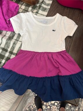 Vineyard Vines White Pink Navy Tiered Girls Dress